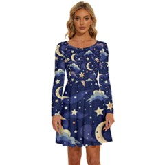 Night Moon Seamless Long Sleeve Wide Neck Velvet Dress by Maspions