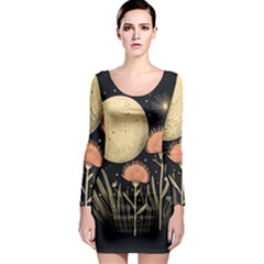 Flowers Space Long Sleeve Bodycon Dress