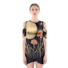 Flowers Space Shoulder Cutout One Piece Dress