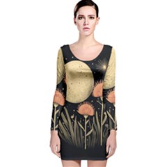 Flowers Space Long Sleeve Velvet Bodycon Dress