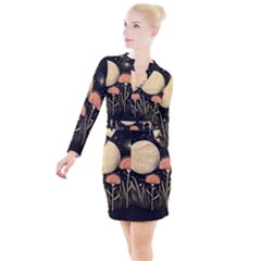 Flowers Space Button Long Sleeve Dress