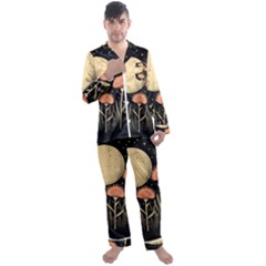 Flowers Space Men s Long Sleeve Satin Pajamas Set