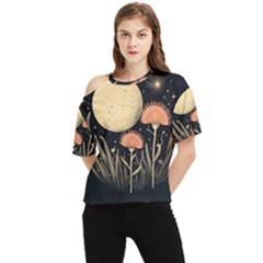 Flowers Space One Shoulder Cut Out T-shirt