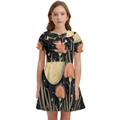 Flowers Space Kids  Bow Tie Puff Sleeve Dress