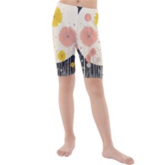 Space Flowers Universe Galaxy Kids  Mid Length Swim Shorts by Maspions