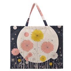 Space Flowers Universe Galaxy Zipper Large Tote Bag