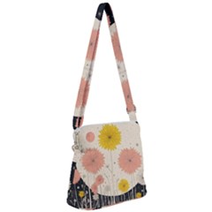 Space Flowers Universe Galaxy Zipper Messenger Bag