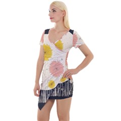 Space Flowers Universe Galaxy Short Sleeve Asymmetric Mini Dress