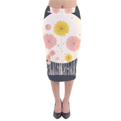 Space Flowers Universe Galaxy Velvet Midi Pencil Skirt