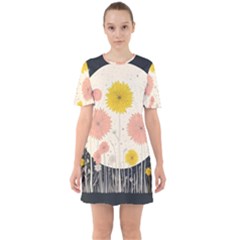 Space Flowers Universe Galaxy Sixties Short Sleeve Mini Dress