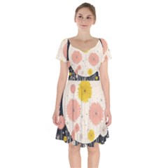 Space Flowers Universe Galaxy Short Sleeve Bardot Dress