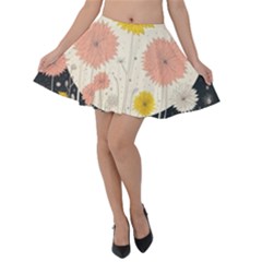 Space Flowers Universe Galaxy Velvet Skater Skirt