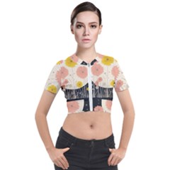 Space Flowers Universe Galaxy Short Sleeve Cropped Jacket