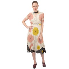 Space Flowers Universe Galaxy Keyhole Neckline Chiffon Dress