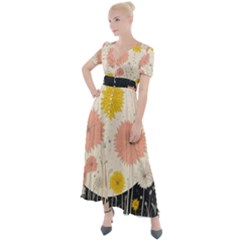 Space Flowers Universe Galaxy Button Up Short Sleeve Maxi Dress