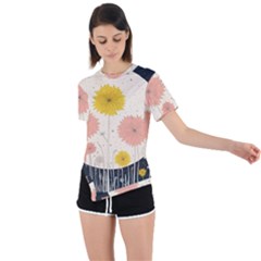 Space Flowers Universe Galaxy Asymmetrical Short Sleeve Sports T-shirt