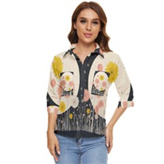 Space Flowers Universe Galaxy Women s Quarter Sleeve Pocket Shirt