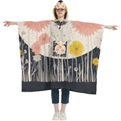 Space Flowers Universe Galaxy Women s Hooded Rain Ponchos