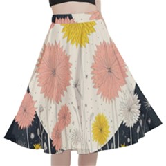 Space Flowers Universe Galaxy A-line Full Circle Midi Skirt With Pocket by Maspions