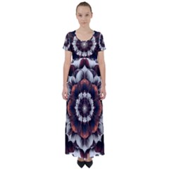 Mandala Design Pattern High Waist Short Sleeve Maxi Dress