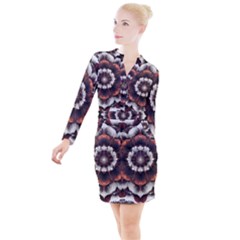 Mandala Design Pattern Button Long Sleeve Dress