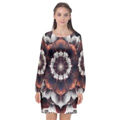 Mandala Design Pattern Long Sleeve Chiffon Shift Dress 