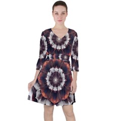 Mandala Design Pattern Quarter Sleeve Ruffle Waist Dress