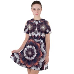 Mandala Design Pattern Short Sleeve Shoulder Cut Out Dress  by Maspions