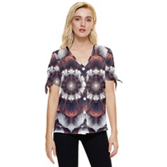 Mandala Design Pattern Bow Sleeve Button Up Top