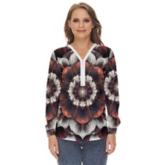 Mandala Design Pattern Zip Up Long Sleeve Blouse