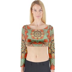 Mandala Floral Decorative Flower Long Sleeve Crop Top