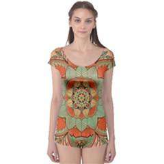 Mandala Floral Decorative Flower Boyleg Leotard 