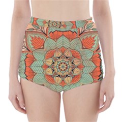 Mandala Floral Decorative Flower High-waisted Bikini Bottoms