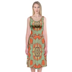 Mandala Floral Decorative Flower Midi Sleeveless Dress