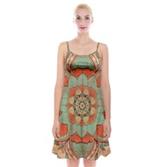 Mandala Floral Decorative Flower Spaghetti Strap Velvet Dress