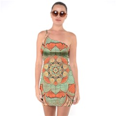 Mandala Floral Decorative Flower One Shoulder Ring Trim Bodycon Dress