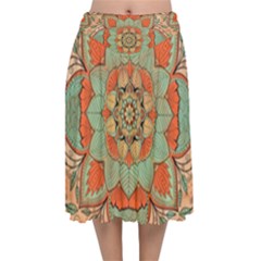 Mandala Floral Decorative Flower Velvet Flared Midi Skirt