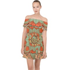 Mandala Floral Decorative Flower Off Shoulder Chiffon Dress