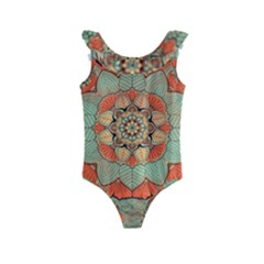 Mandala Floral Decorative Flower Kids  Frill Swimsuit