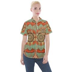 Mandala Floral Decorative Flower Women s Short Sleeve Pocket Shirt