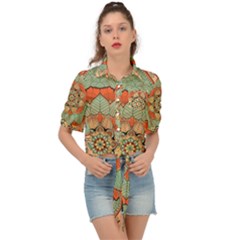 Mandala Floral Decorative Flower Tie Front Shirt 