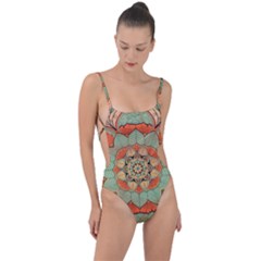 Mandala Floral Decorative Flower Tie Strap One Piece Swimsuit