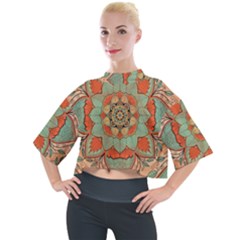 Mandala Floral Decorative Flower Mock Neck T-shirt