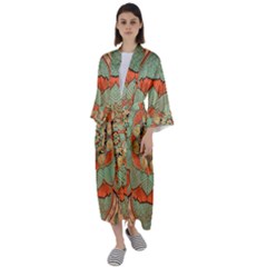 Mandala Floral Decorative Flower Maxi Satin Kimono