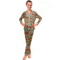 Mandala Floral Decorative Flower Kids  Satin Long Sleeve Pajamas Set