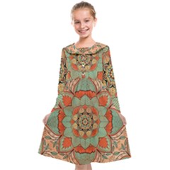 Mandala Floral Decorative Flower Kids  Midi Sailor Dress by Maspions