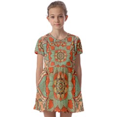 Mandala Floral Decorative Flower Kids  Short Sleeve Pinafore Style Dress by Maspions