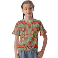 Mandala Floral Decorative Flower Kids  Cuff Sleeve Scrunch Bottom T-shirt