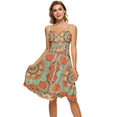 Mandala Floral Decorative Flower Sleeveless Tie Front Chiffon Dress by Maspions