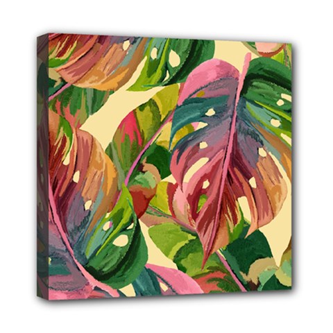 Monstera Colorful Leaves Foliage Mini Canvas 8  X 8  (stretched)